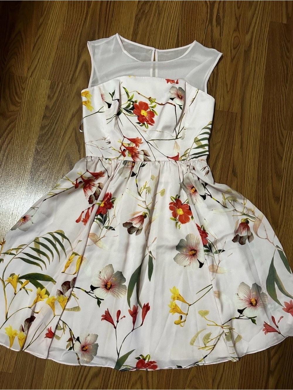 Ted Baker White Floral Fit-and-Flare Dress, NET, TB size1
